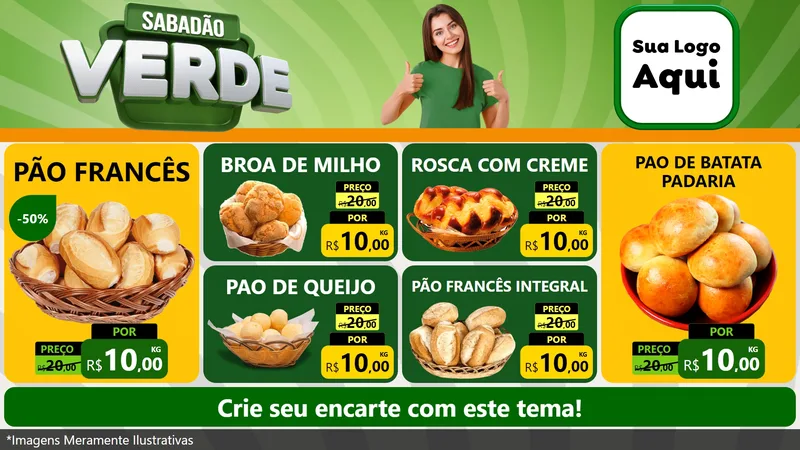 Modelo de TV para TV Horizontal com o tema Sabadão Verde para Padaria