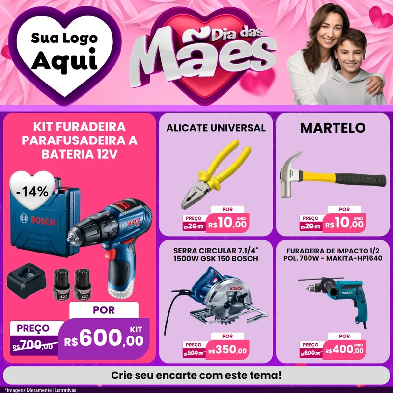 Modelo de Rede Social para Feed Facebook com o tema Dia das Mães para Maquinas e Ferramentas