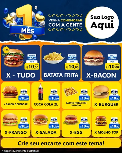Modelo de Rede Social para Feed Instagram com o tema Um Mês de Aniversário para Hamburgueria