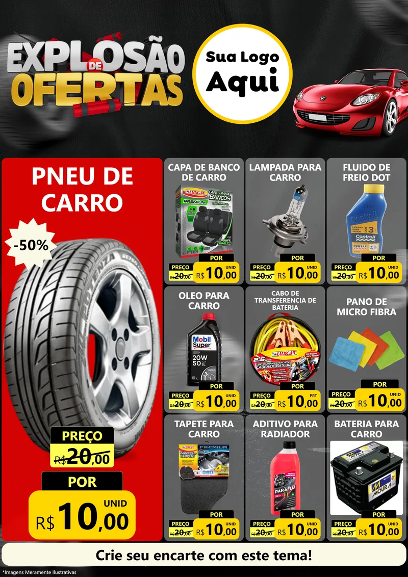 Modelo de Encarte para Encarte A4 Vertical com o tema Explosão de Ofertas para Auto peças