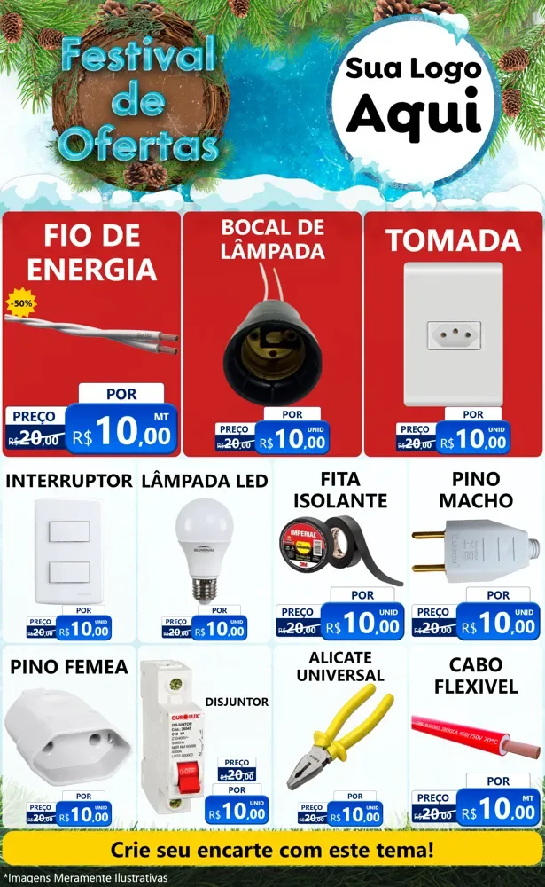 Modelo de Encarte para Encarte Grande com o tema Festival de Ofertas - Inverno para Materiais Elétricos