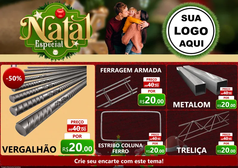 Modelo de Encarte para Encarte A4 Horizontal com o tema Natal Especial para Ferragens