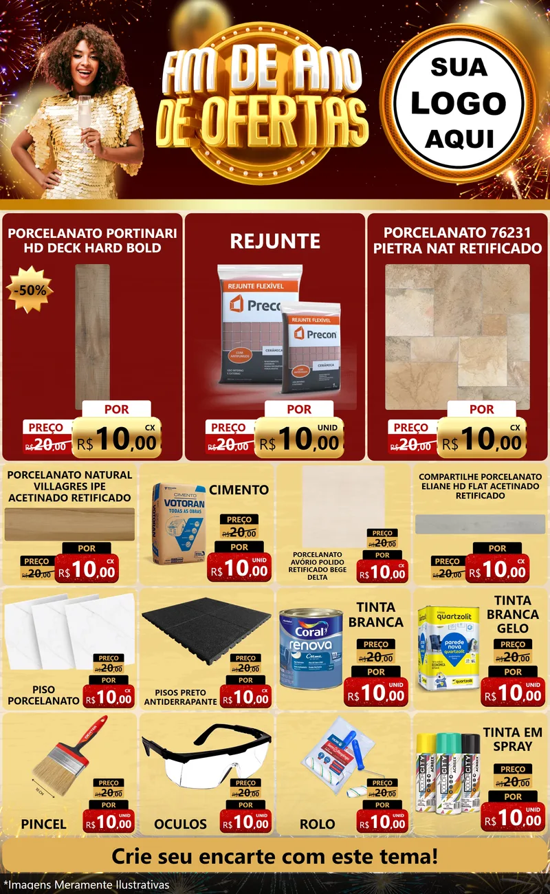 Modelo de Encarte para Encarte Grande com o tema Fim de Ano de Ofertas para Pisos e revestimentos