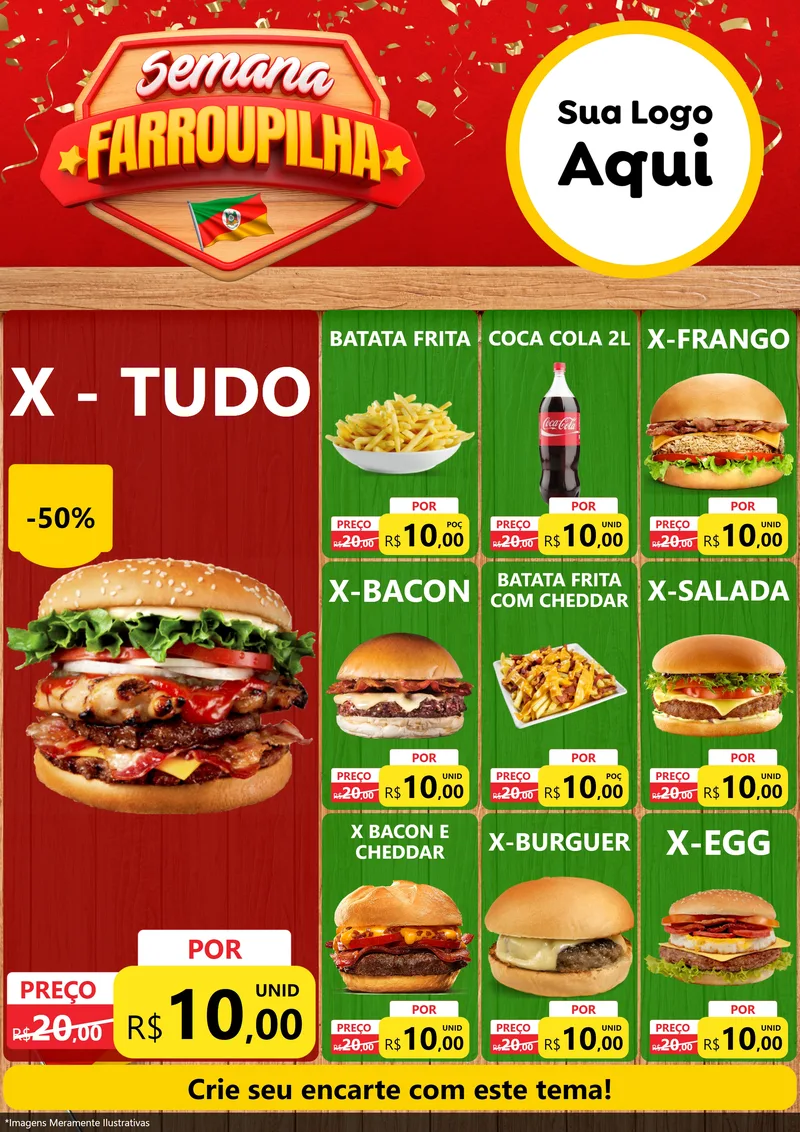 Modelo de Encarte para Encarte A4 Vertical com o tema Semana Farroupilha para Hamburgueria