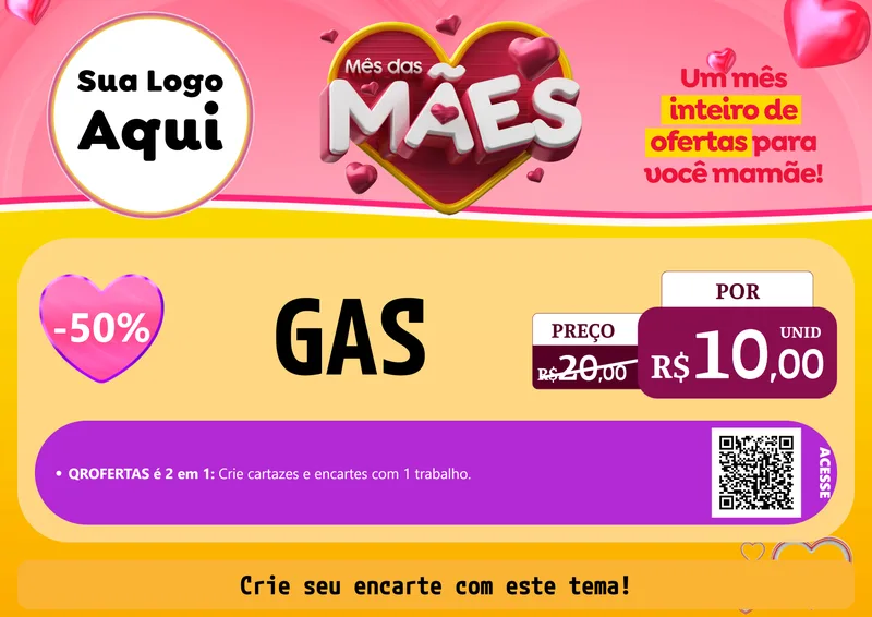Modelo de Cartaz para Cartaz A4 Horizontal com o tema Mês das Mães para Água e gás