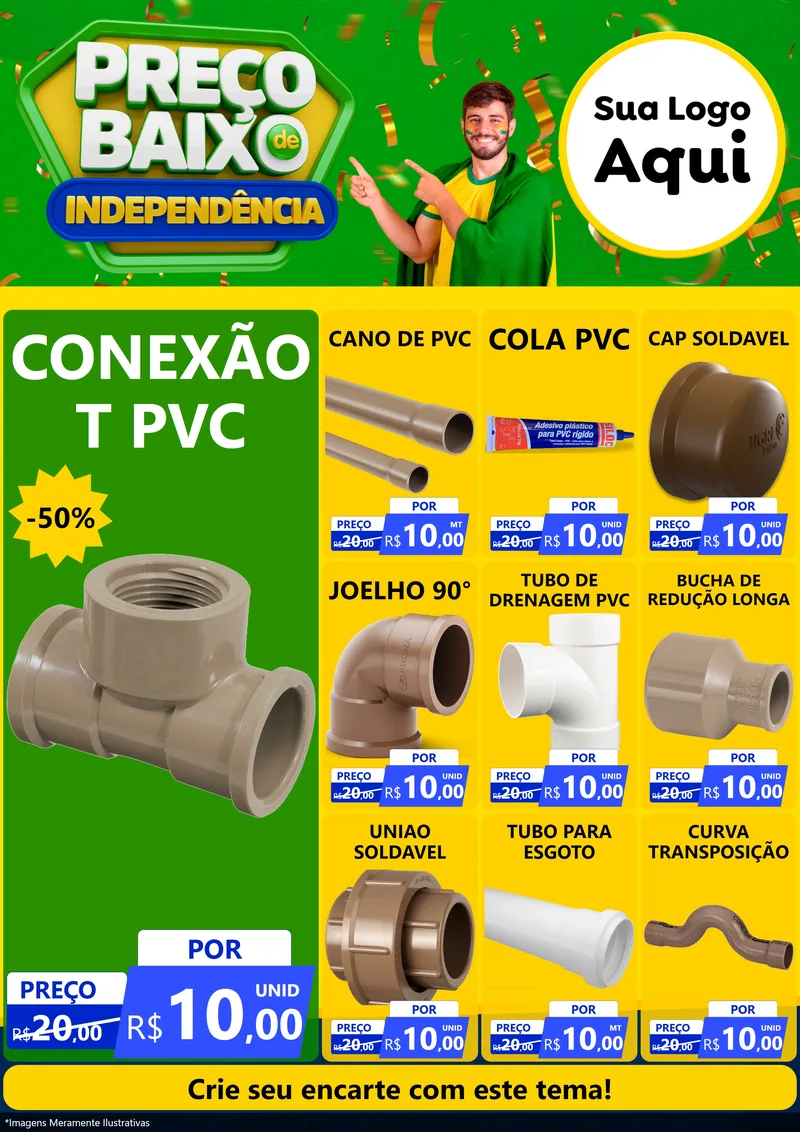 Modelo de Encarte para Encarte A4 Vertical com o tema Preço Baixo de Independência para Tubos e conexões