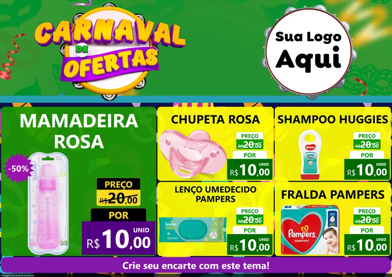 Modelo de Encarte para Encarte A4 Horizontal com o tema Carnaval de Ofertas para Bebês