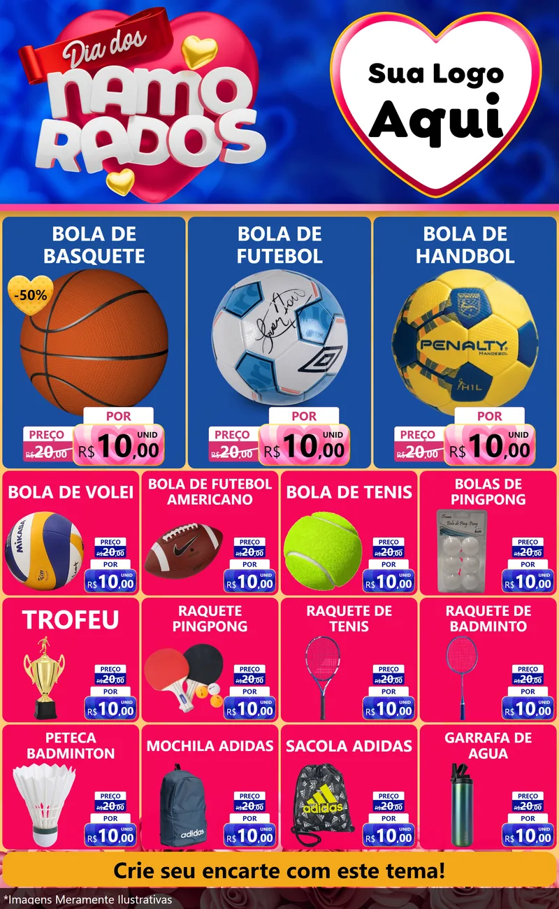 Modelo de Encarte para Encarte Grande com o tema Dia dos namorados para Artigos Esportivos
