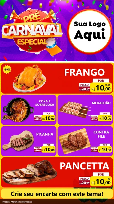 Modelo de TV para TV Vertical com o tema Pré-Carnaval Especial para Assados