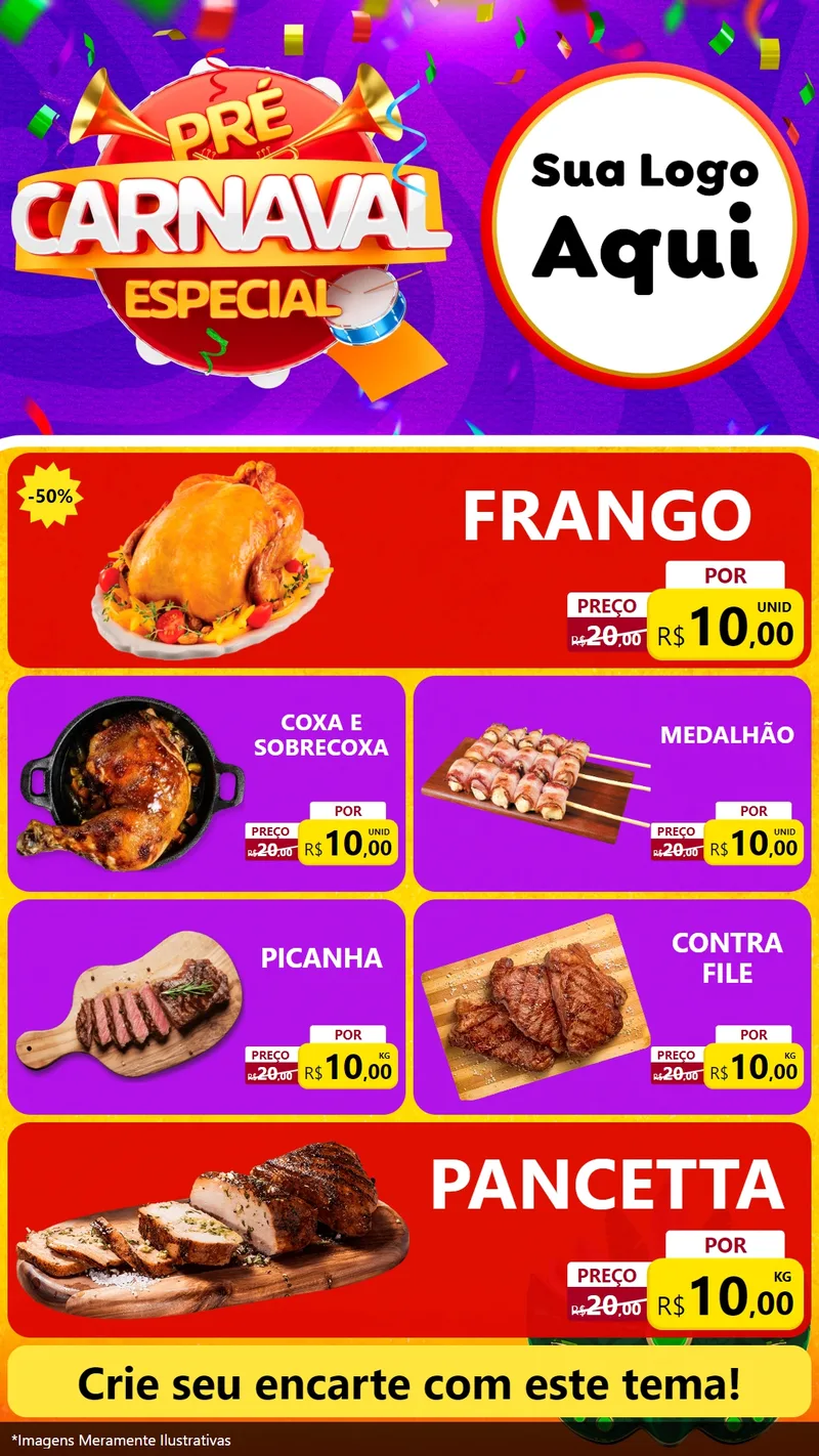 Modelo de TV para TV Vertical com o tema Pré-Carnaval Especial para Assados