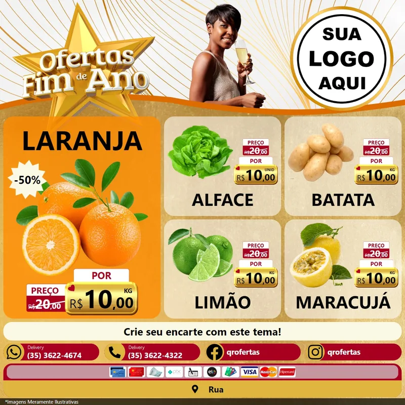 Modelo de Rede Social para Feed Facebook com o tema Ofertas Fim de Ano para Hortifrúti