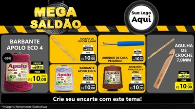 Modelo de TV para TV Horizontal com o tema Mega Saldão para Armarinho e Aviamentos