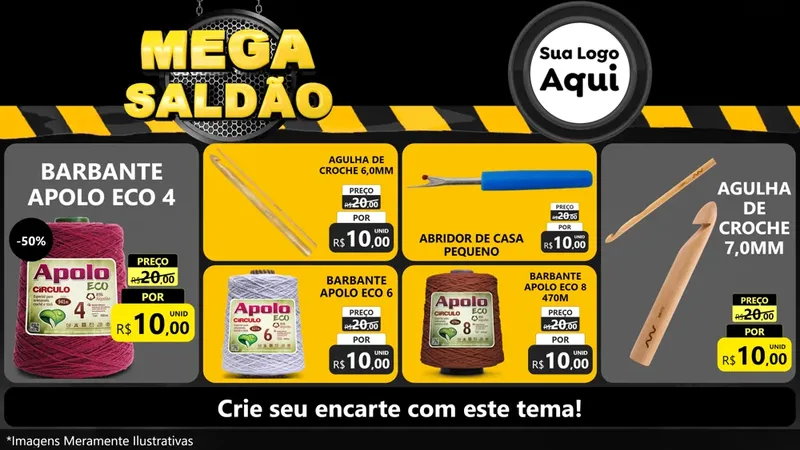 Modelo de TV para TV Horizontal com o tema Mega Saldão para Armarinho e Aviamentos