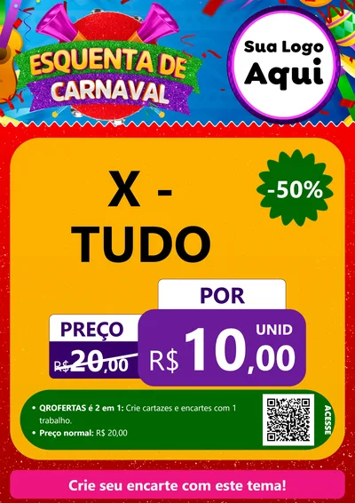 Modelo de Cartaz para Cartaz A4 Vertical com o tema Esquenta de Carnaval para Hamburgueria