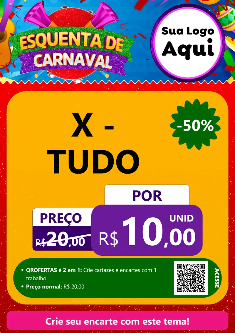 Modelo de Cartaz para Cartaz A4 Vertical com o tema Esquenta de Carnaval para Hamburgueria