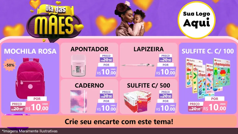 Modelo de TV para TV Horizontal com o tema Dia das Mães para Papelaria