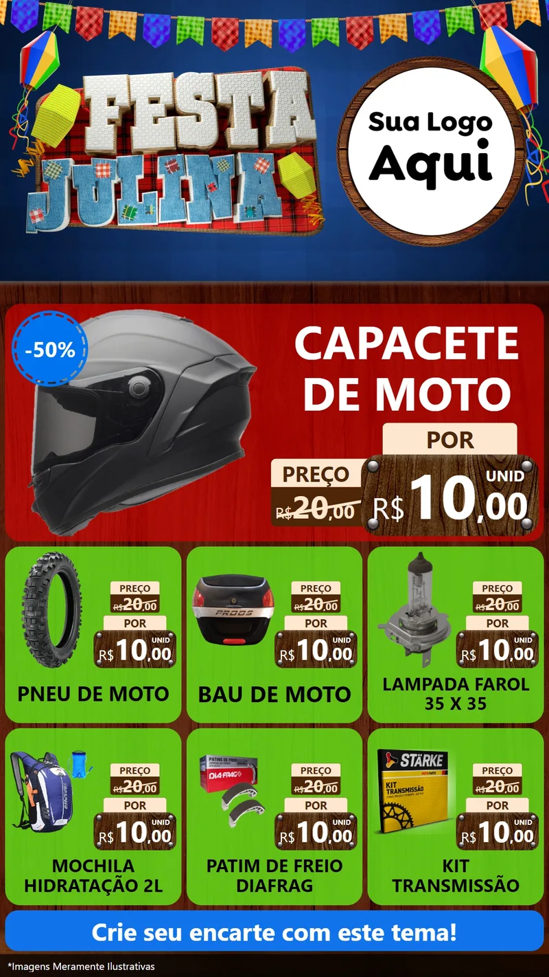 Modelo de Rede Social para Stories com o tema Festa Julina para Moto peças