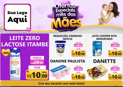 Modelo de Encarte para Encarte A4 Horizontal com o tema Ofertas Especiais - Mês das Mães para Frios e Laticínios