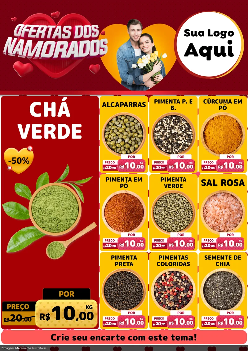 Modelo de Encarte para Encarte A4 Vertical com o tema Ofertas Dos Namorados para Produtos Naturais