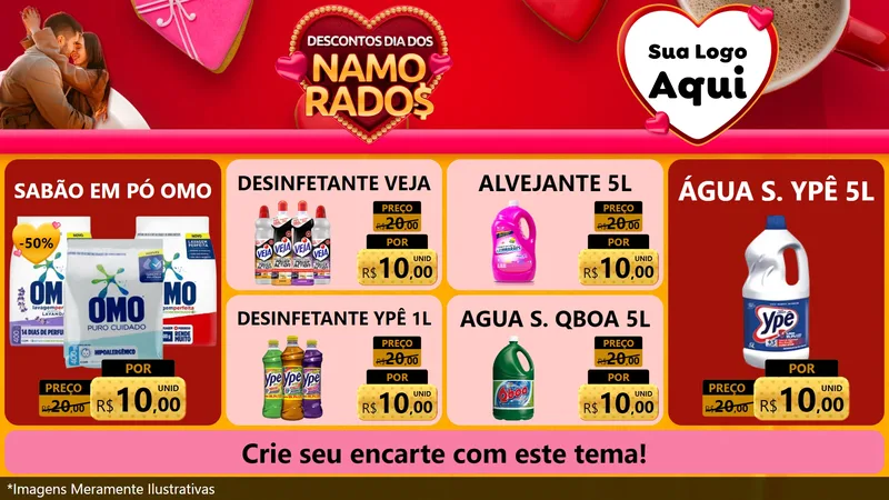 Modelo de TV para TV Horizontal com o tema Descontos Dia dos Namorados para Produtos de Limpeza