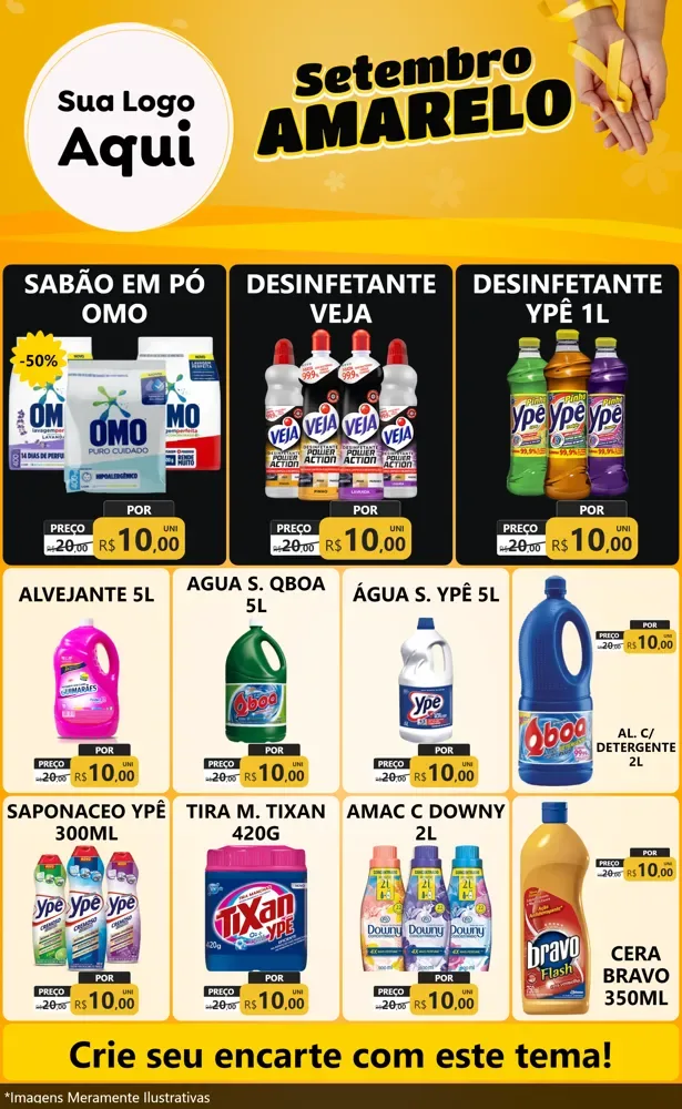 Modelo de Encarte para Encarte Grande com o tema Setembro Amarelo para Produtos de Limpeza