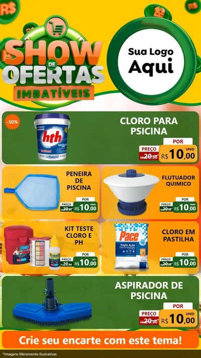 Modelo de TV para TV Vertical com o tema Show de Ofertas Imbatíveis para Produtos para Piscina