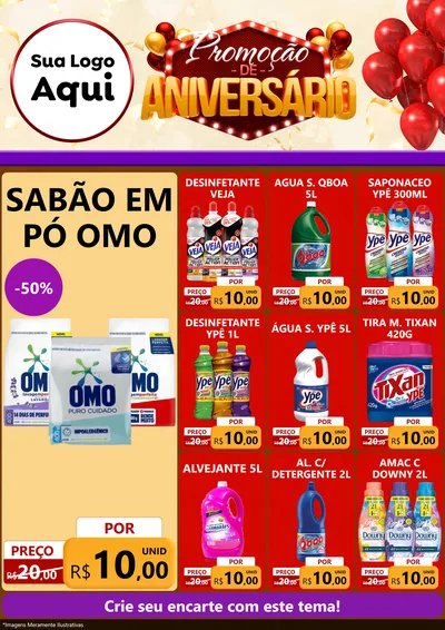 Modelo de Encarte para Encarte A4 Vertical com o tema Promoção de Aniversário para Produtos de Limpeza