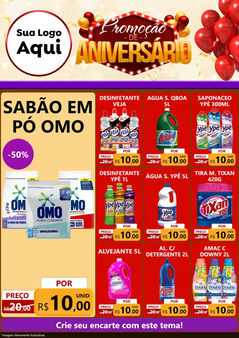 Modelo de Encarte para Encarte A4 Vertical com o tema Promoção de Aniversário para Produtos de Limpeza