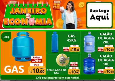 Modelo de Encarte para Encarte A4 Horizontal com o tema Janeiro da Economia para Água e gás