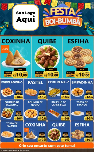 Modelo de Encarte para Encarte Grande com o tema Festa Boi Bumbá para Salgadaria