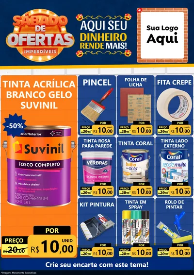 Modelo de Encarte para Encarte A4 Vertical com o tema Sábado de Ofertas Imperdíveis para Tintas e Ferramentas