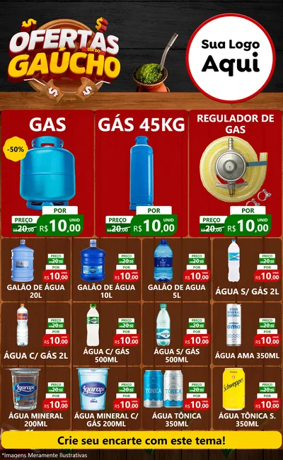 Modelo de Encarte para Encarte Grande com o tema Ofertas Dia do Gaúcho para Água e gás
