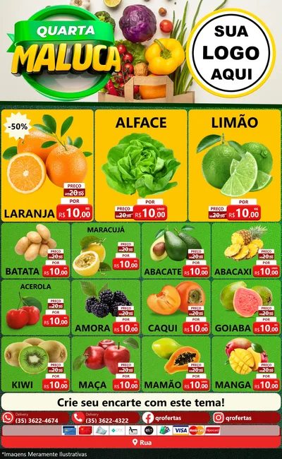 Modelo de Encarte para Encarte Grande com o tema Quarta Maluca - Hortifrúti para Hortifrúti