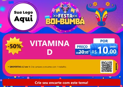 Modelo de Cartaz para Cartaz A4 Horizontal com o tema Festa Boi-Bumbá para Farmácia