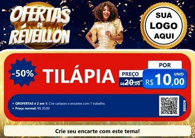 Modelo de Cartaz para Cartaz A4 Horizontal com o tema Ofertas de Réveillon para Peixaria