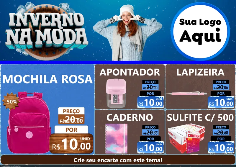Modelo de Encarte para Encarte A4 Horizontal com o tema Inverno na Moda para Papelaria