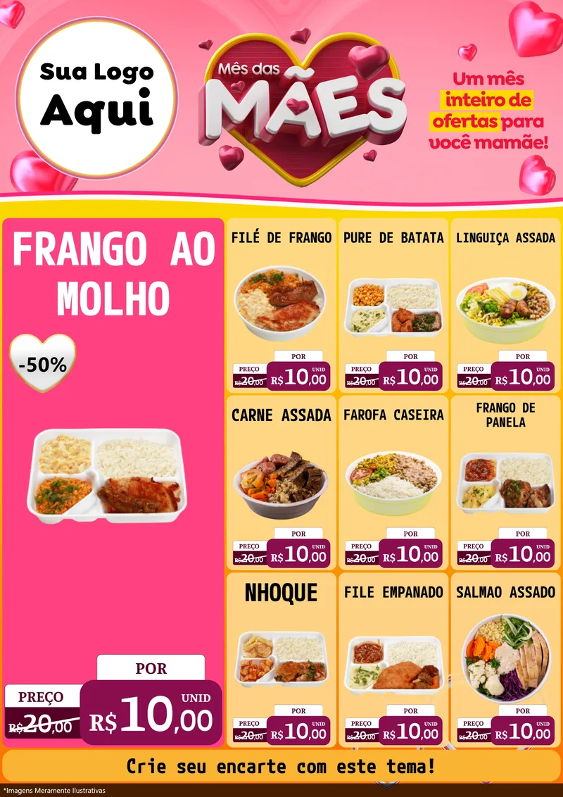Modelo de Encarte para Encarte A4 Vertical com o tema Mês das Mães para Restaurante