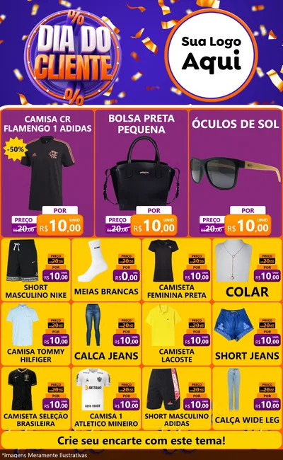 Modelo de Encarte para Encarte Grande com o tema Dia do Cliente para Roupas e acessórios