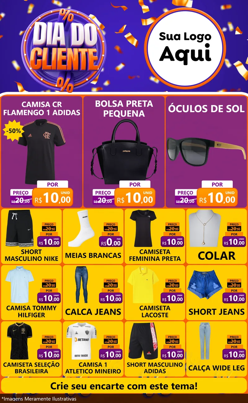 Modelo de Encarte para Encarte Grande com o tema Dia do Cliente para Roupas e acessórios