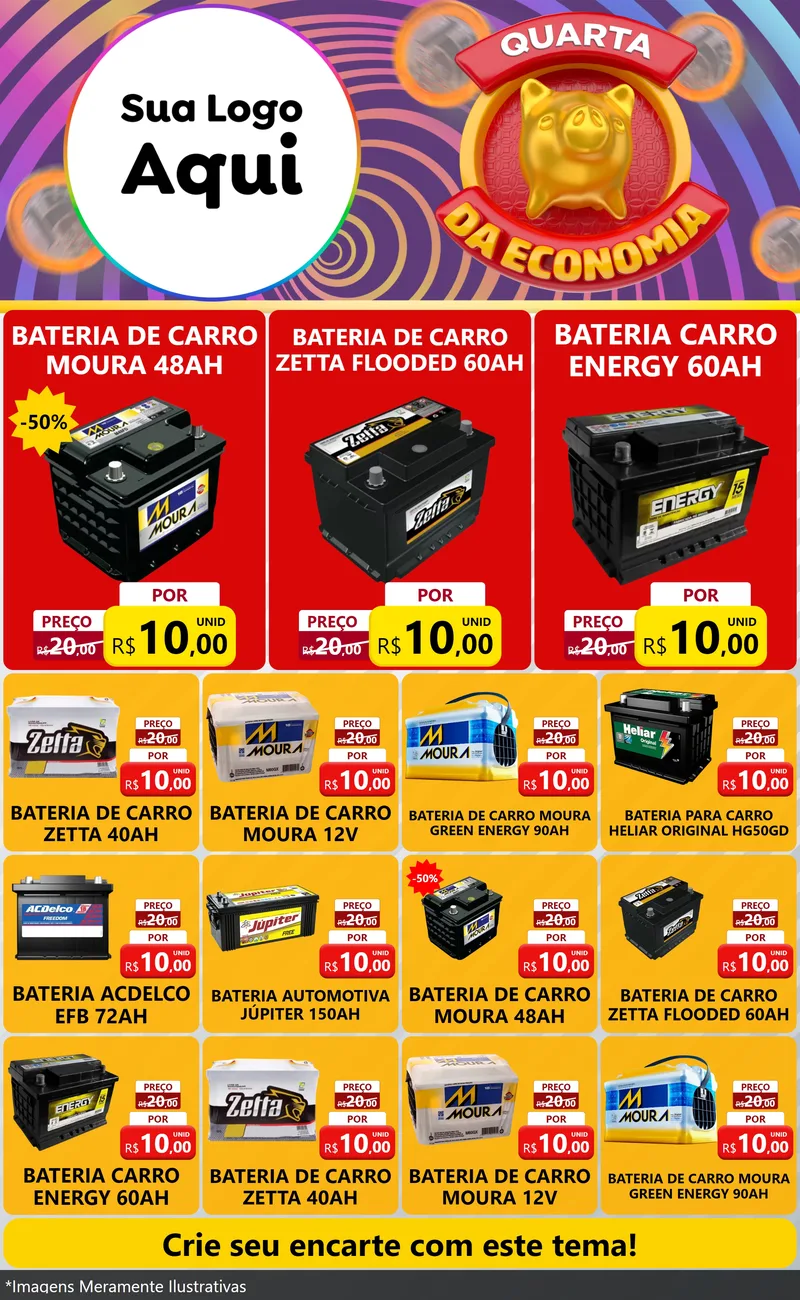 Modelo de Encarte para Encarte Grande com o tema Quarta da Economia para Baterias Elétricas