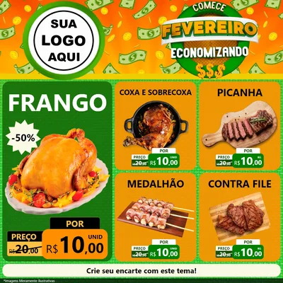 Modelo de Rede Social para Feed Facebook com o tema Comece Fevereiro Economizando para Assados