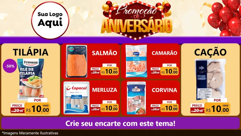 Modelo de TV para TV Horizontal com o tema Promoção de Aniversário para Peixaria