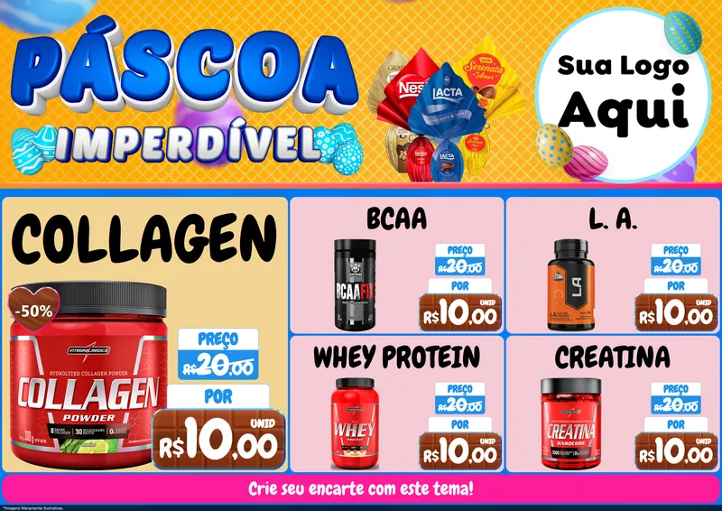 Modelo de Encarte para Encarte A4 Horizontal com o tema Páscoa Imperdível para Suplementos alimentares