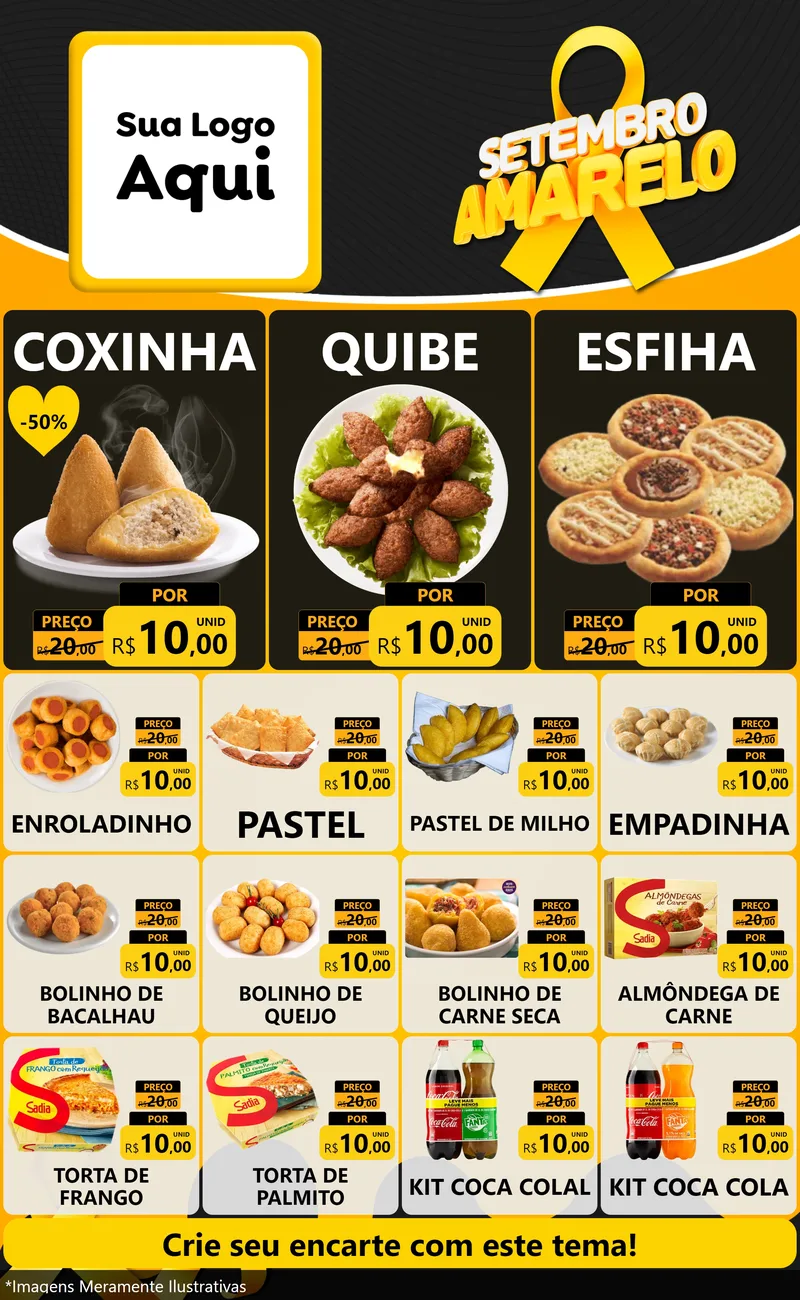 Modelo de Encarte para Encarte Grande com o tema Setembro Amarelo para Salgadaria
