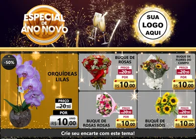 Modelo de Encarte para Encarte A4 Horizontal com o tema Especial de Ano Novo para Floricultura e jardim