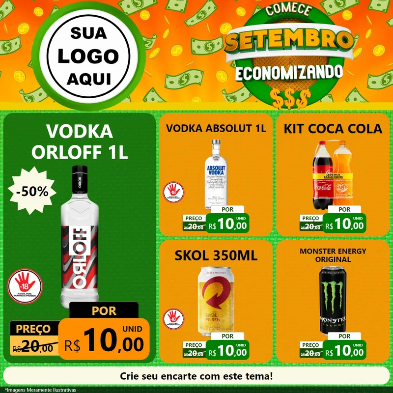 Modelo de Rede Social para Feed Facebook com o tema Comece Setembro Economizando para Distribuidora de bebidas