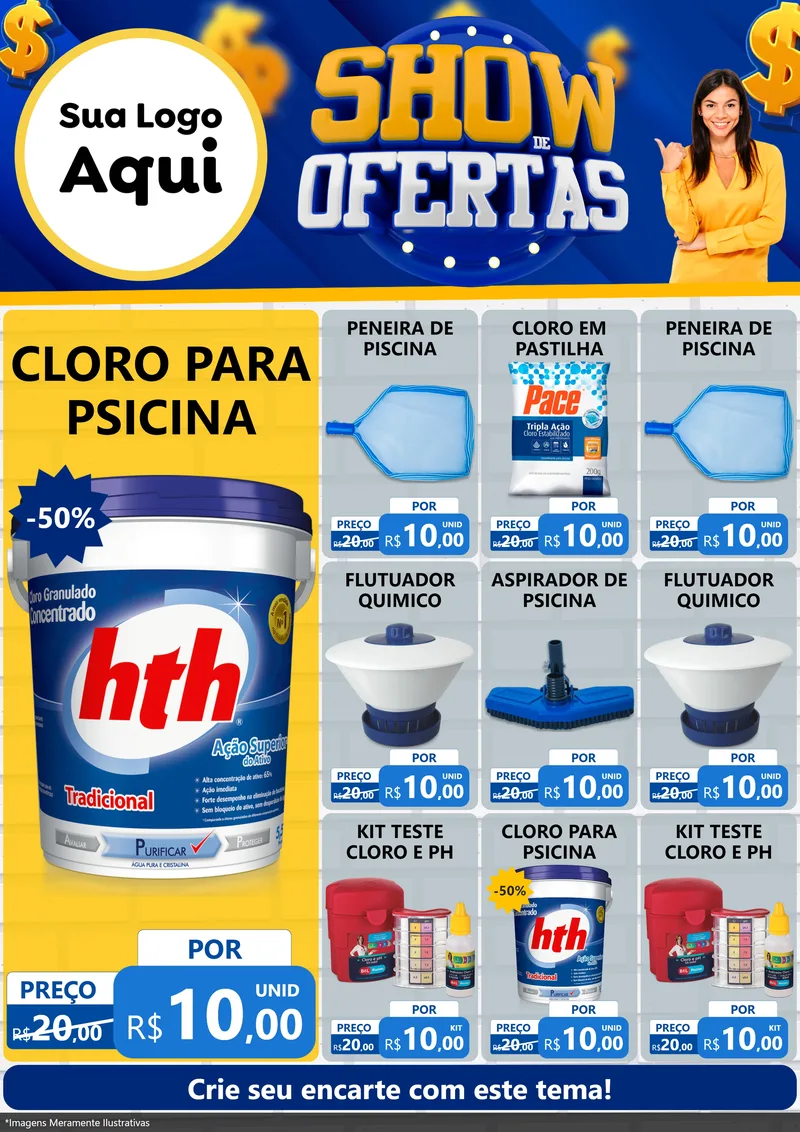Modelo de Encarte para Encarte A4 Vertical com o tema Show de Ofertas para Produtos para Piscina