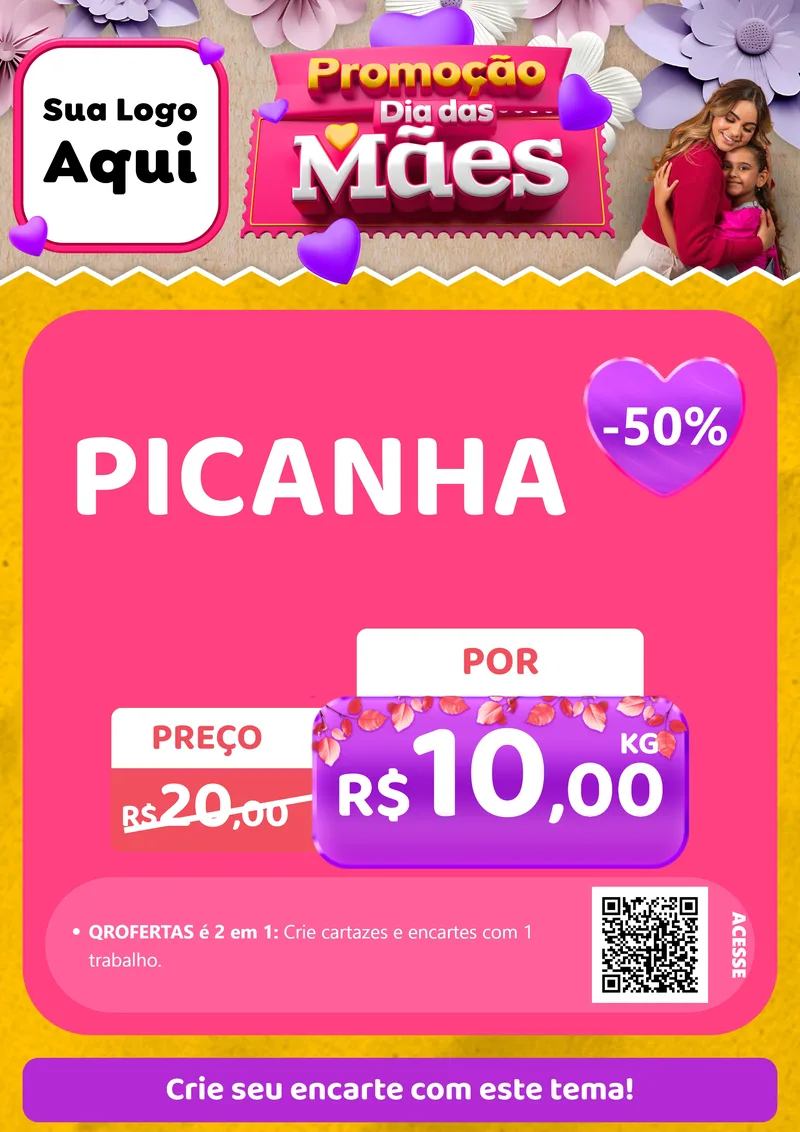 Modelo de Cartaz para Cartaz A4 Vertical com o tema Promoção Dia das Mães para Açougue