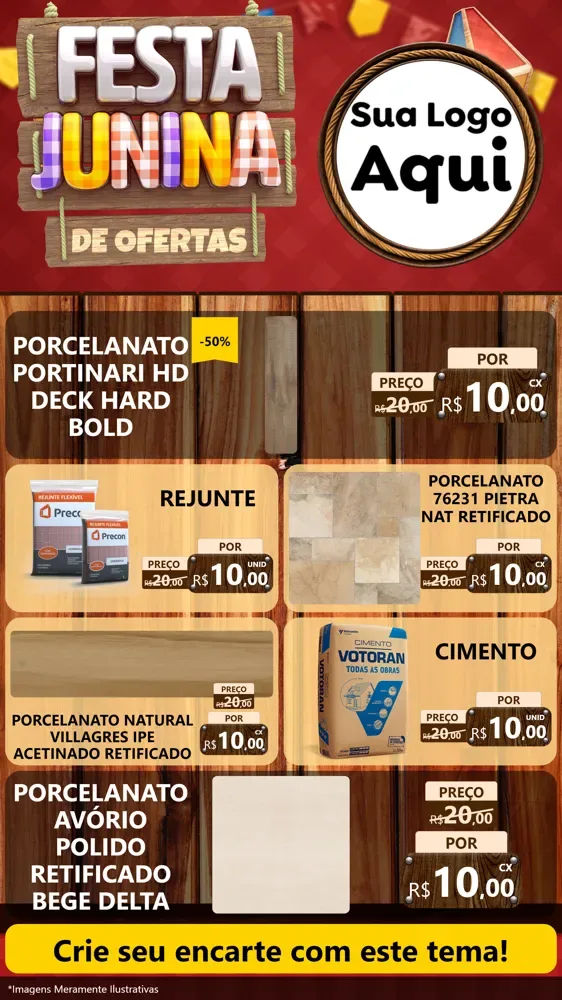 Modelo de TV para TV Vertical com o tema Festa Junina de Ofertas para Pisos e revestimentos
