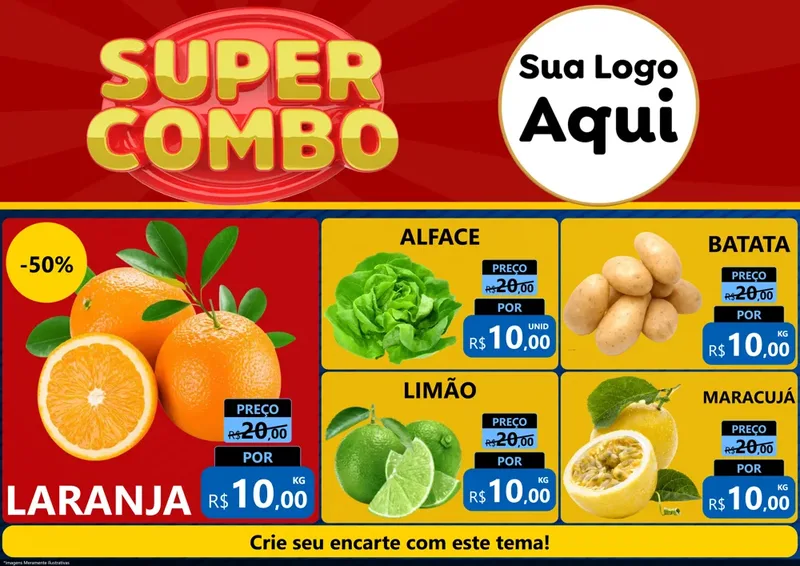 Modelo de Encarte para Encarte A4 Horizontal com o tema Super Combo para Hortifrúti